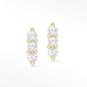 3 Scones 18k Diamond Flat Back Threadless Stud Earrings