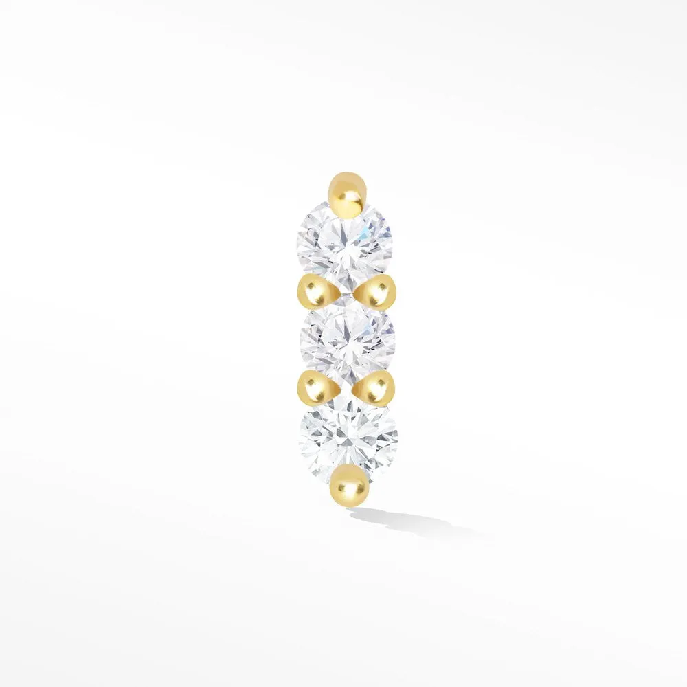 3 Scones 18k Diamond Flat Back Threadless Stud Earrings