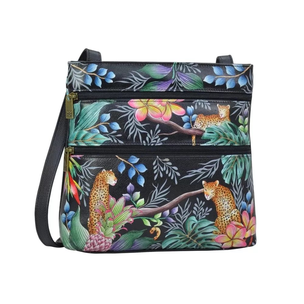 Anuschka Medium Crossbody With Double Zip Pockets Handbag 447 - Jungle Queen