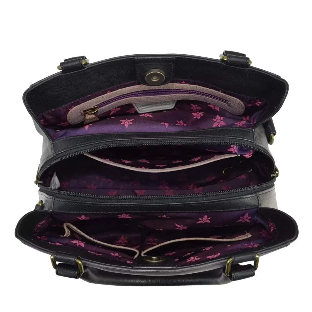 Anuschka Multi Compartment Satchel Handbag 690 - Calaveras de Azúcar