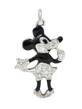 Art Deco Diamond Enamel Platinum Minnie Mouse Vintage Disney Charm