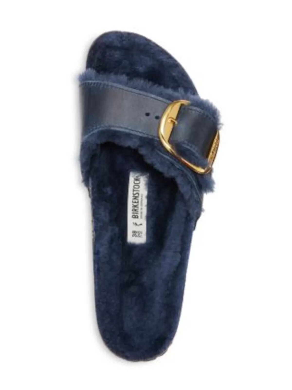 BIRKENSTOCK Womens Navy Adjustable Buckle Comfort Madrid Round Toe Slip On Leather Slide Sandals Shoes