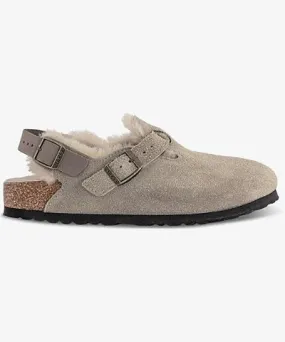 Birkenstock Womens Taupe Tokio shearling-lined suede slingback clogs