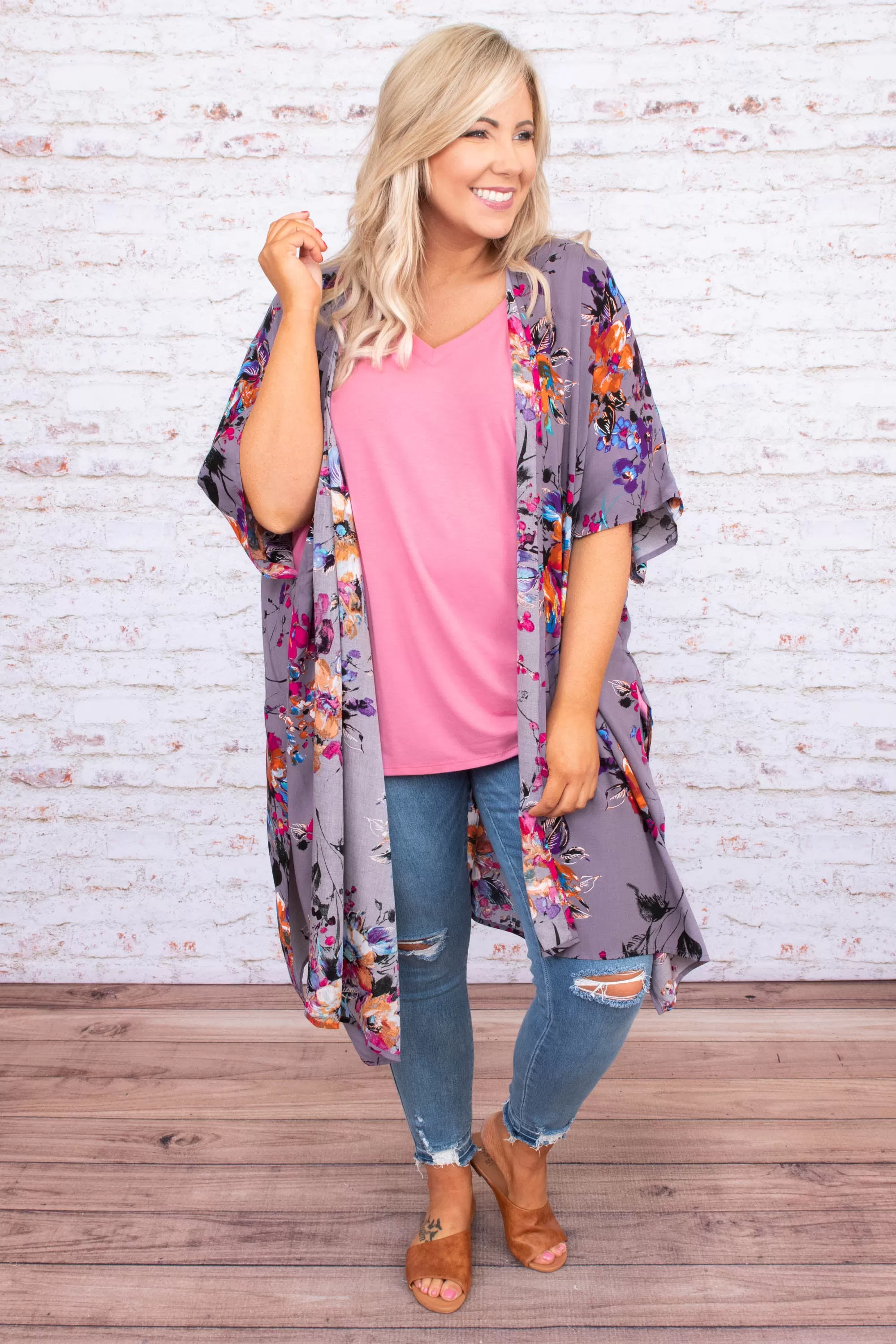 Catch My Flow Kimono, Grey-Pink