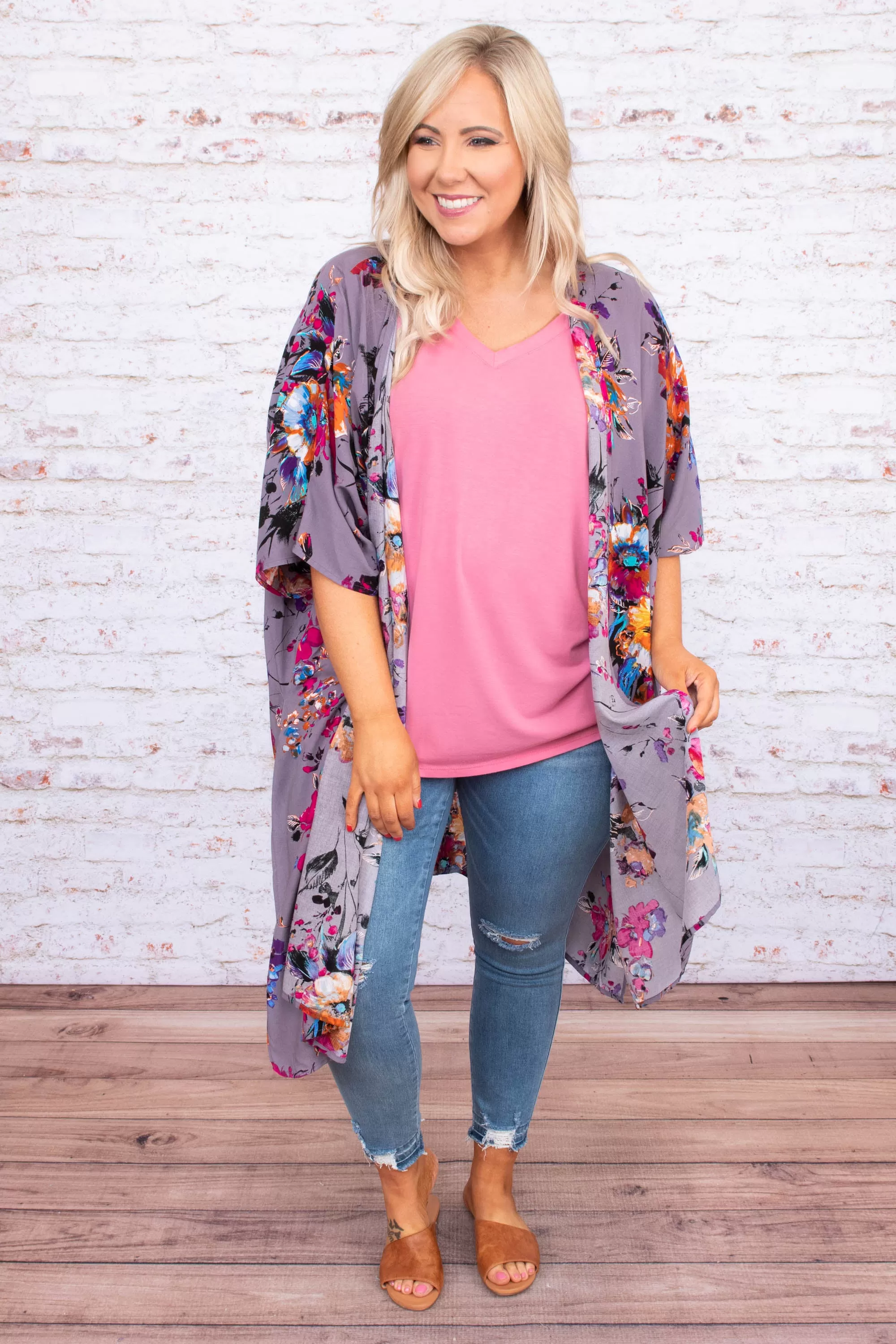 Catch My Flow Kimono, Grey-Pink