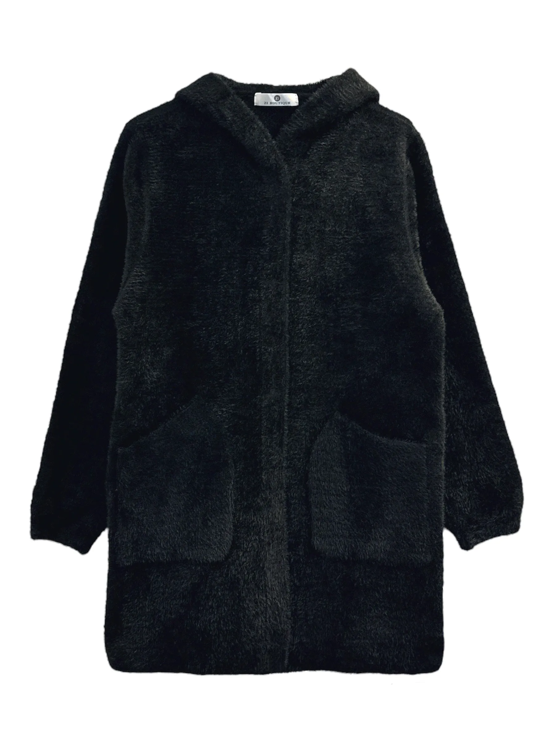 coat - ELEGANT COMFORT BLACK HOODIE