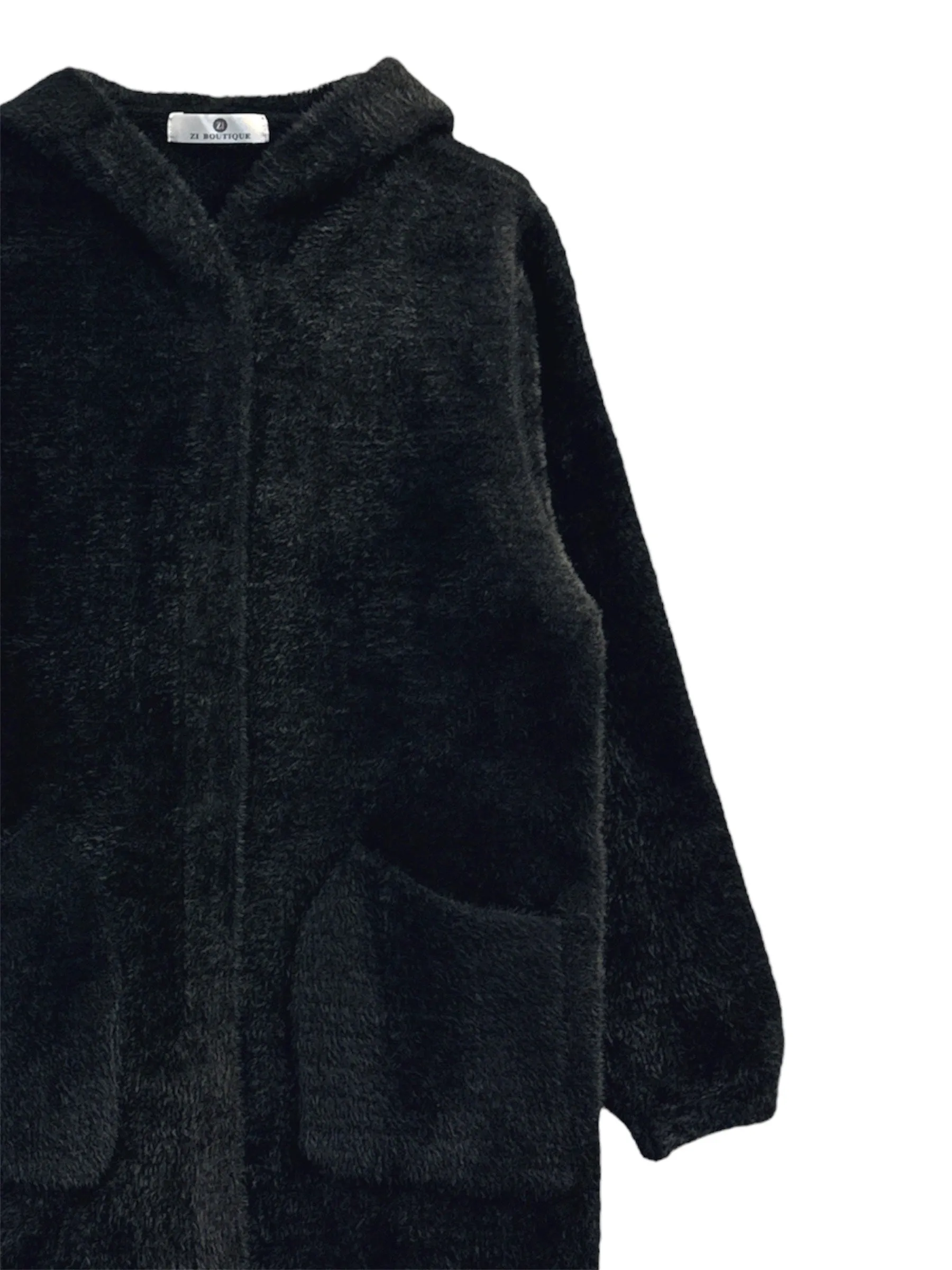 coat - ELEGANT COMFORT BLACK HOODIE