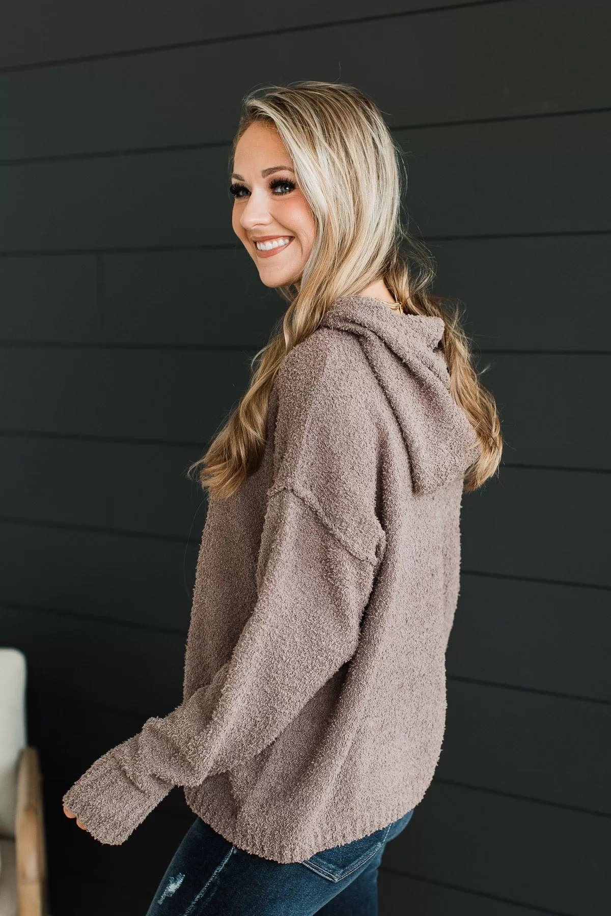 Compelled By You Fuzzy Knit Hoodie- Dark Mocha