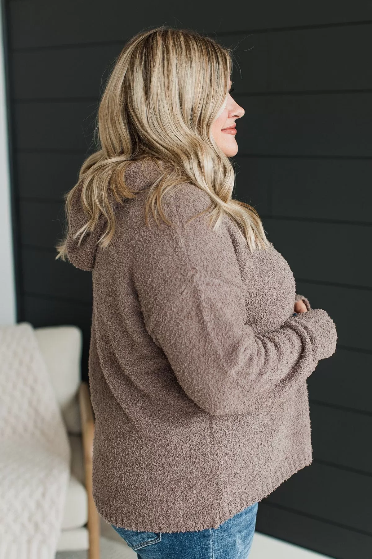 Compelled By You Fuzzy Knit Hoodie- Dark Mocha