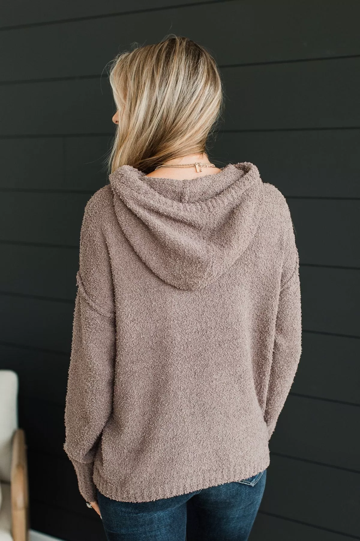 Compelled By You Fuzzy Knit Hoodie- Dark Mocha