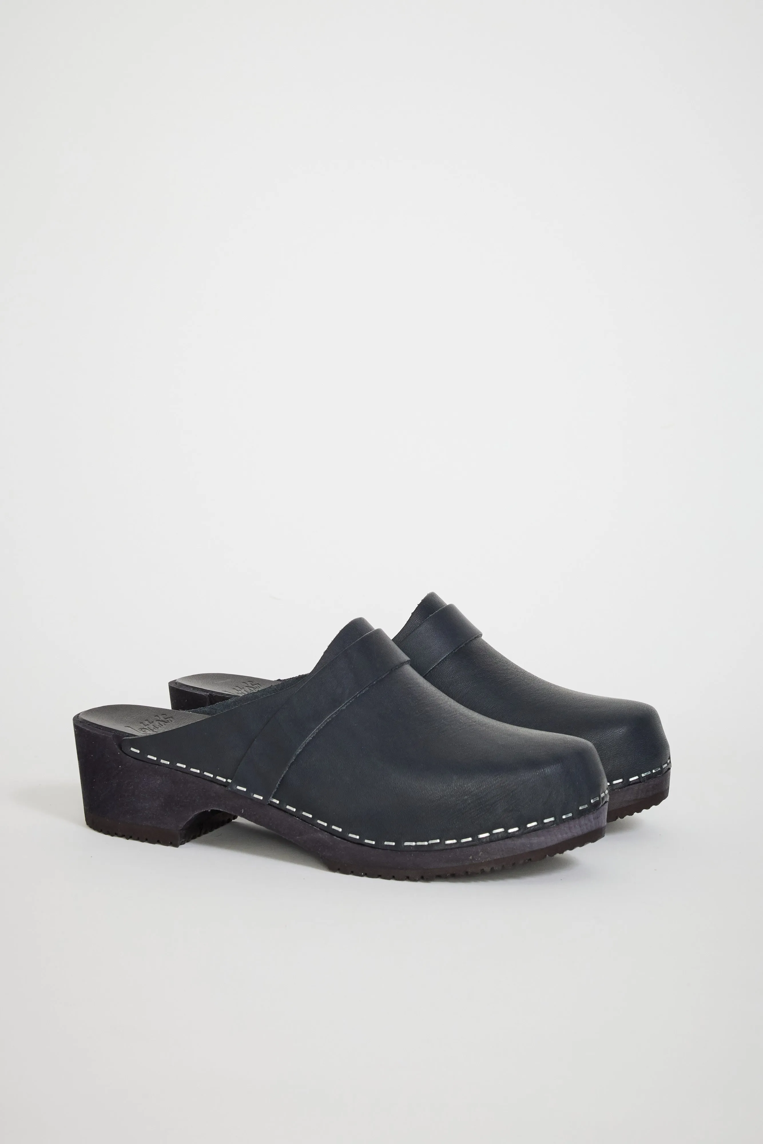 Elsa Classic Black Leather with Black Clogs