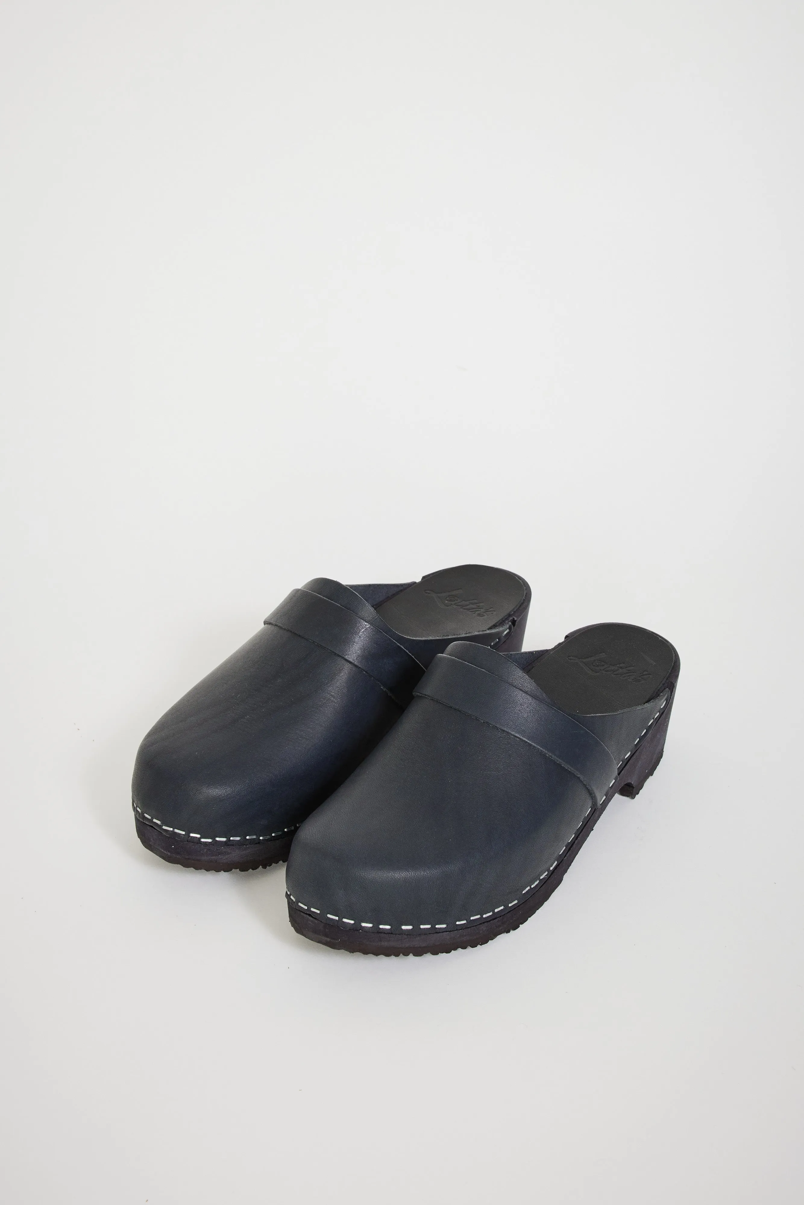 Elsa Classic Black Leather with Black Clogs