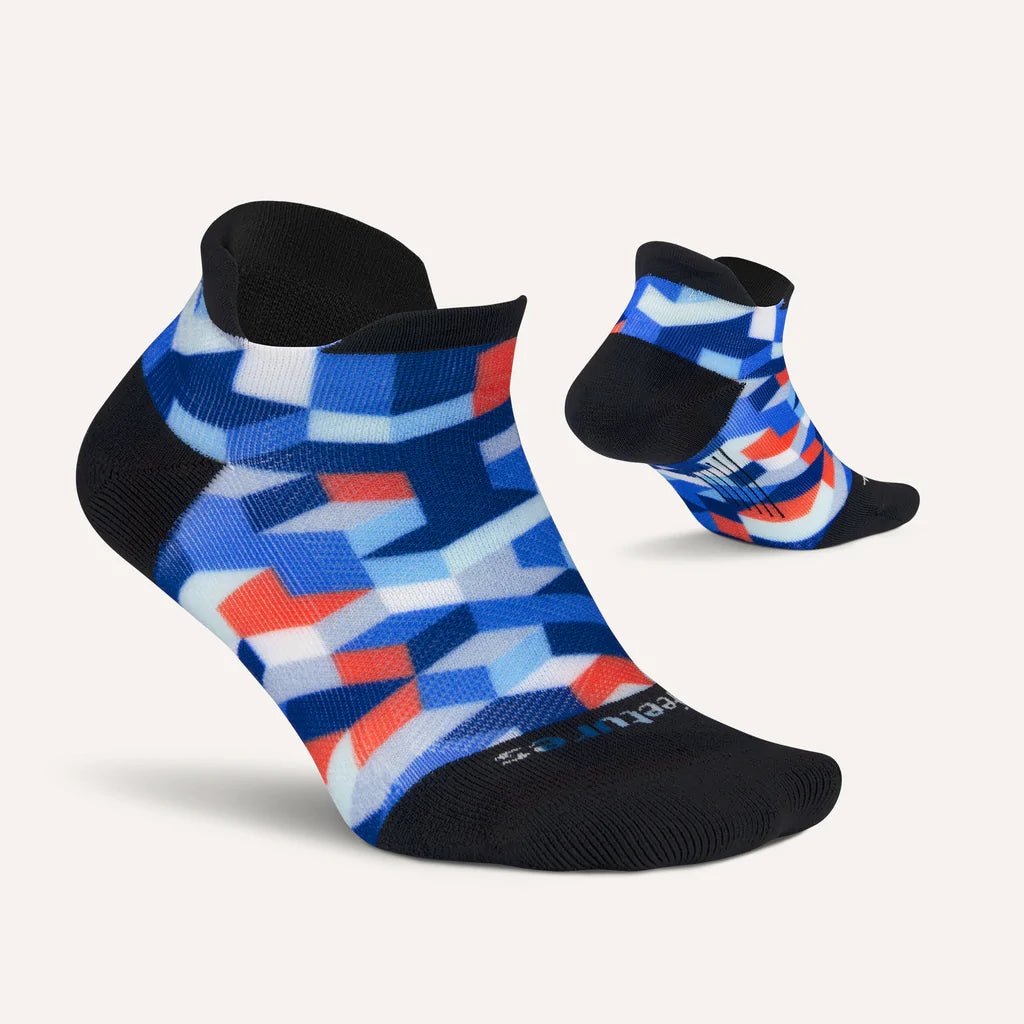 Feetures Elite Light Cushion No Show Tab Socks - Geo Print Blue