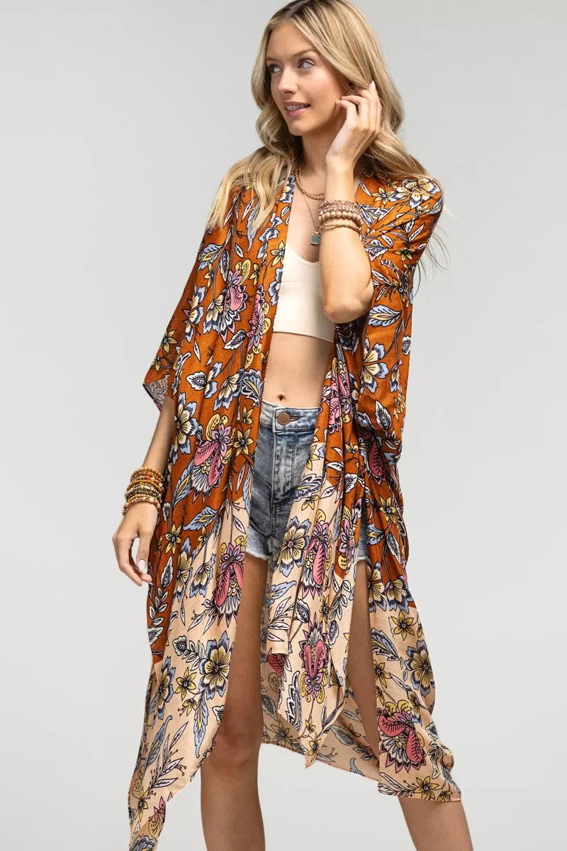 Garden Floral Print One Size Kimono