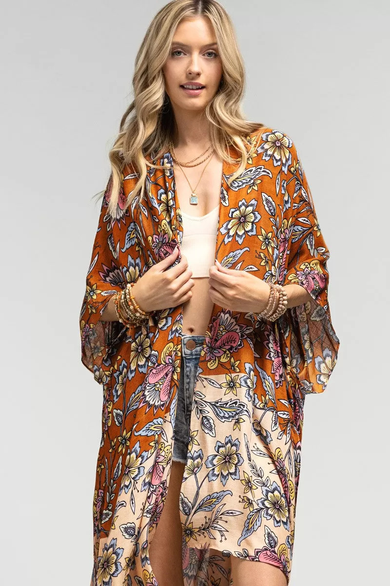 Garden Floral Print One Size Kimono