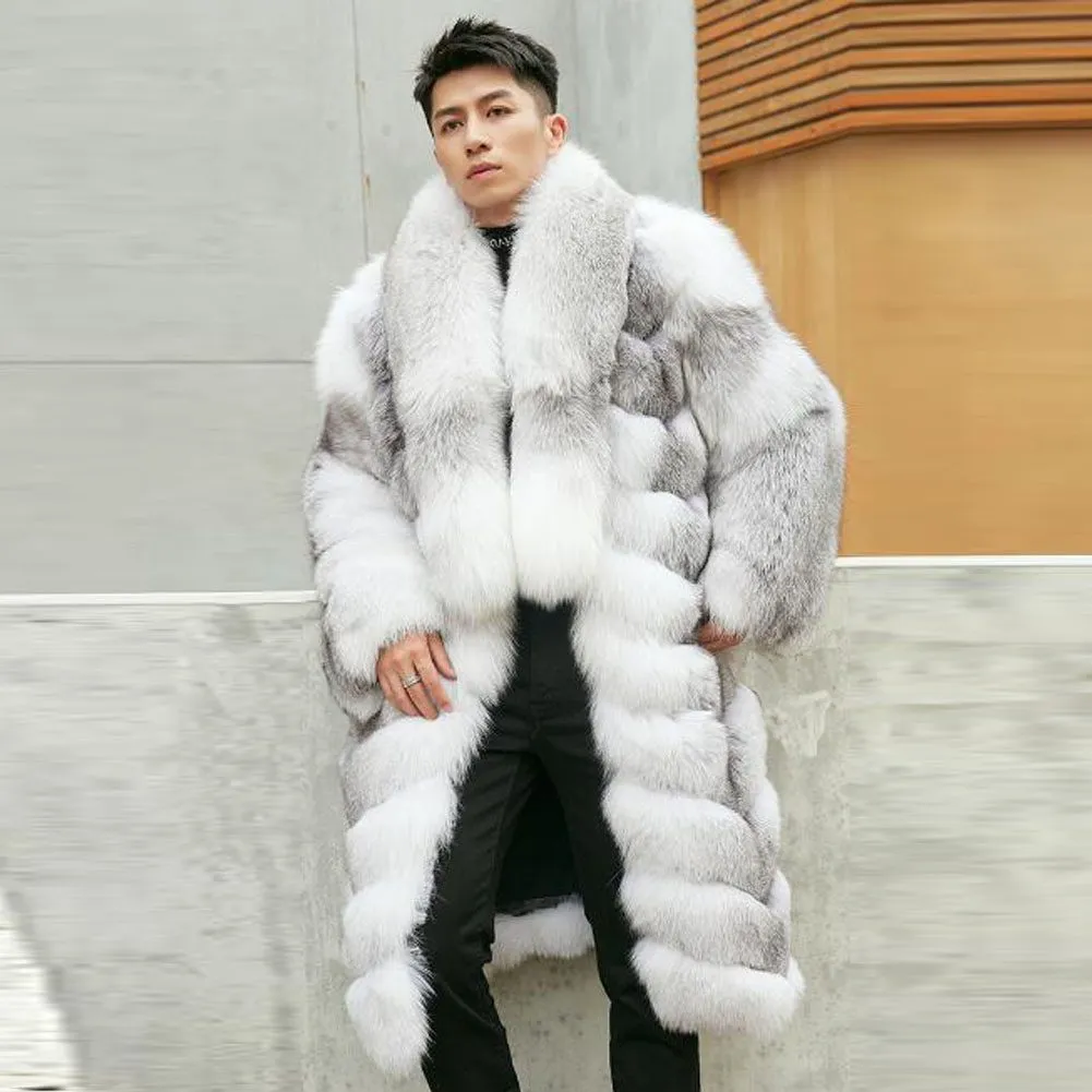 Genuine With Big Lapel Collar Fur Overcoats Long Mens Coats Natural Fur Coats