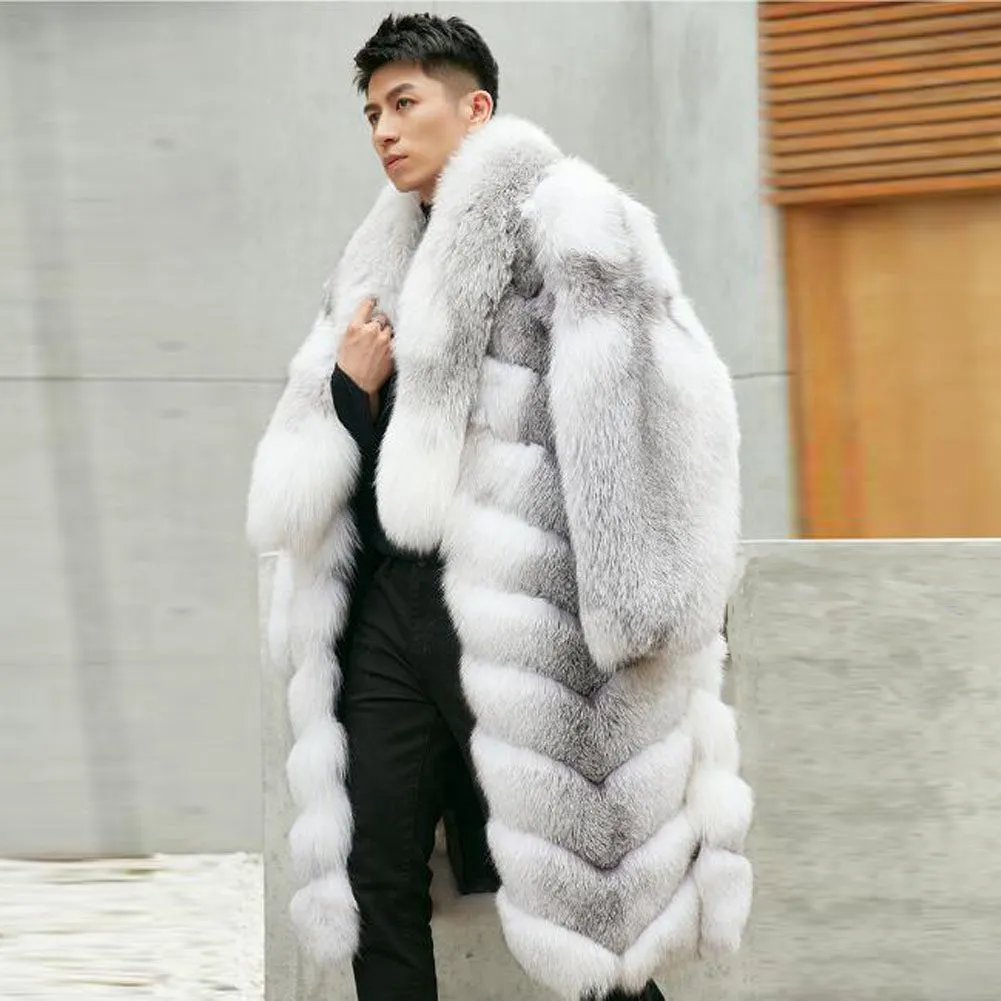 Genuine With Big Lapel Collar Fur Overcoats Long Mens Coats Natural Fur Coats