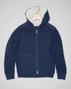 Gran Sasso Linen & Cotton Full-Zip Hoodie / Blue