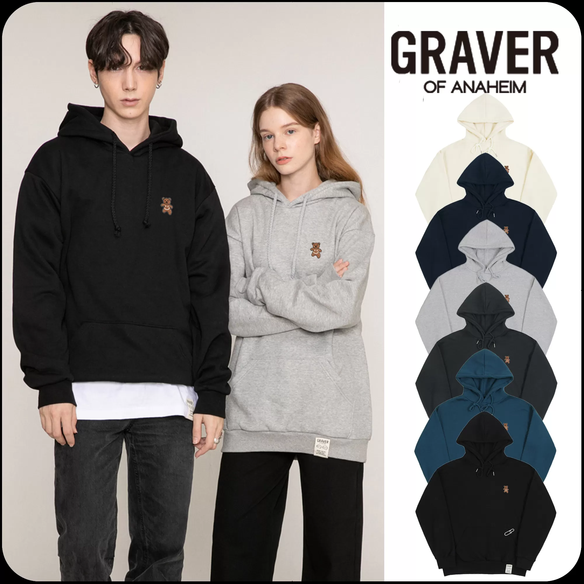 GRAVER  |[GRAVER]★SMALL BEAR EMBROIDERY SMILE HOODIE