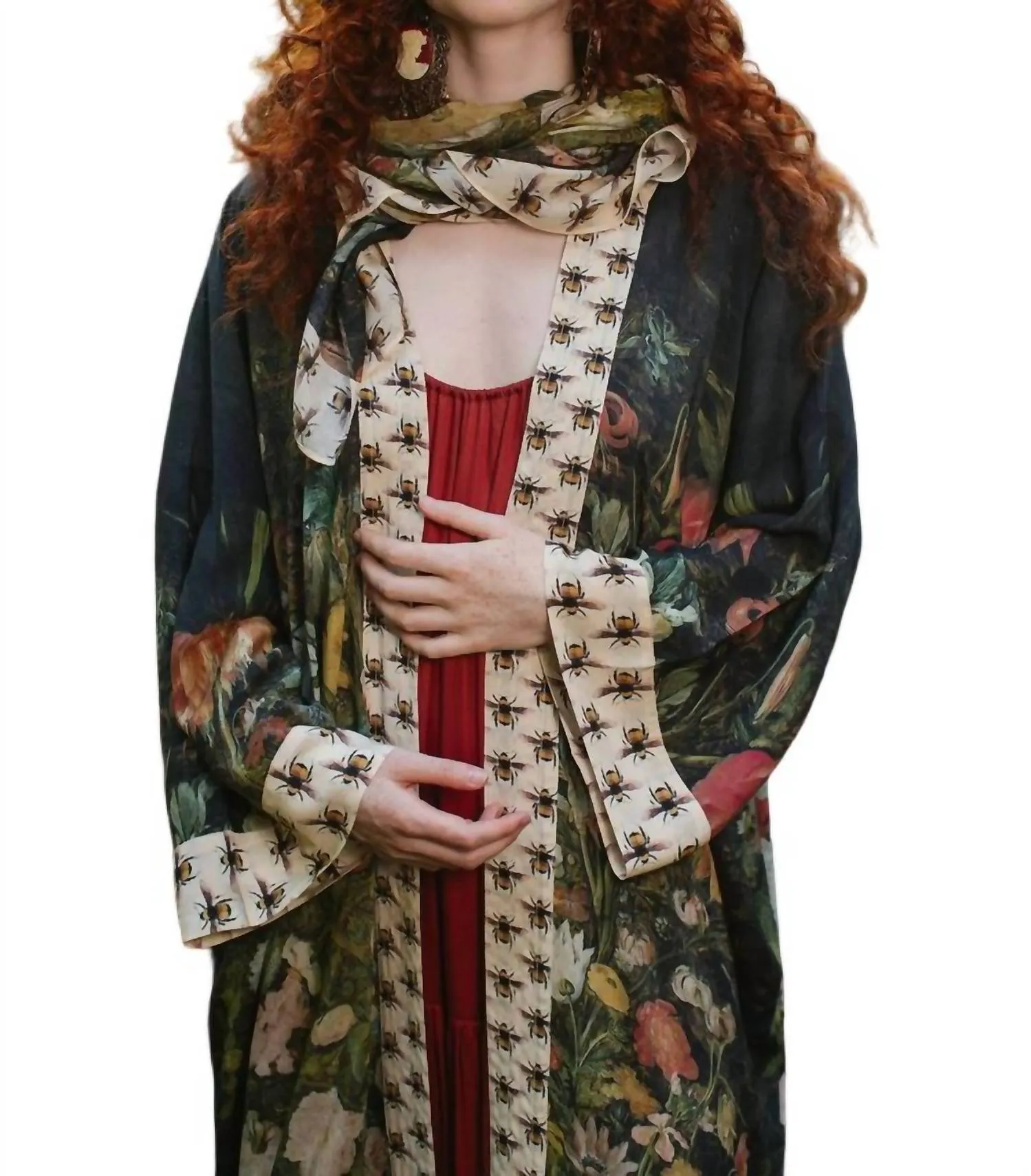 'i Dream In Flowers' Bamboo Duster Kimono Robe In Green Multi