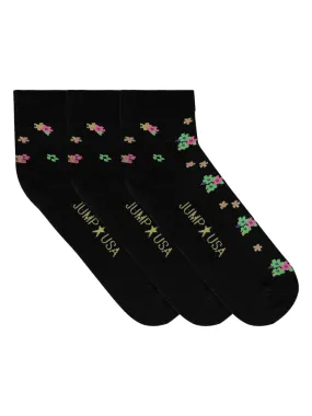 JUMP USA Women's Cotton Ankle Length Socks (Black,Green,Yellow, Free Size) Pack of 3