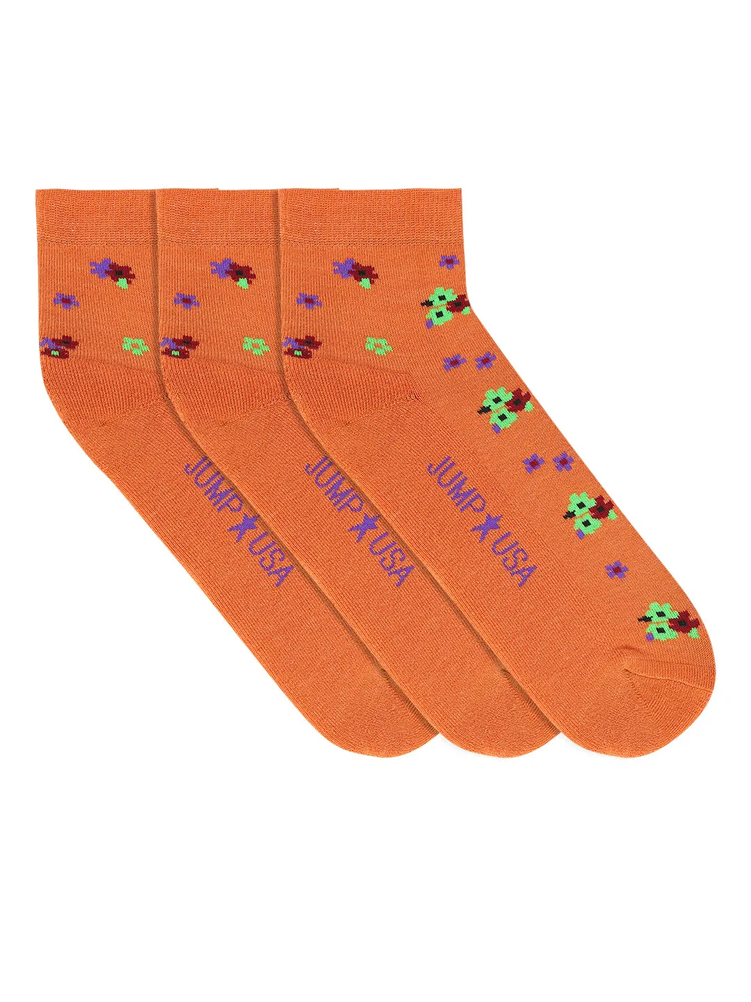 JUMP USA Women's Cotton Ankle Length Socks (Orange,Blue,Green, Free Size) Pack of 3