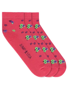 JUMP USA Women's Cotton Ankle Length Socks (Pink,Blue,Green, Free Size) Pack of 3