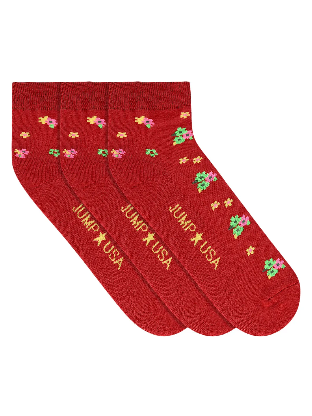 JUMP USA Women's Cotton Ankle Length Socks (Red,Green,Yellow, Free Size) Pack of 3