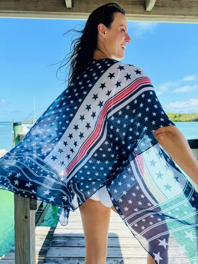 Let Freedom Ring Printed Kimono NAVY