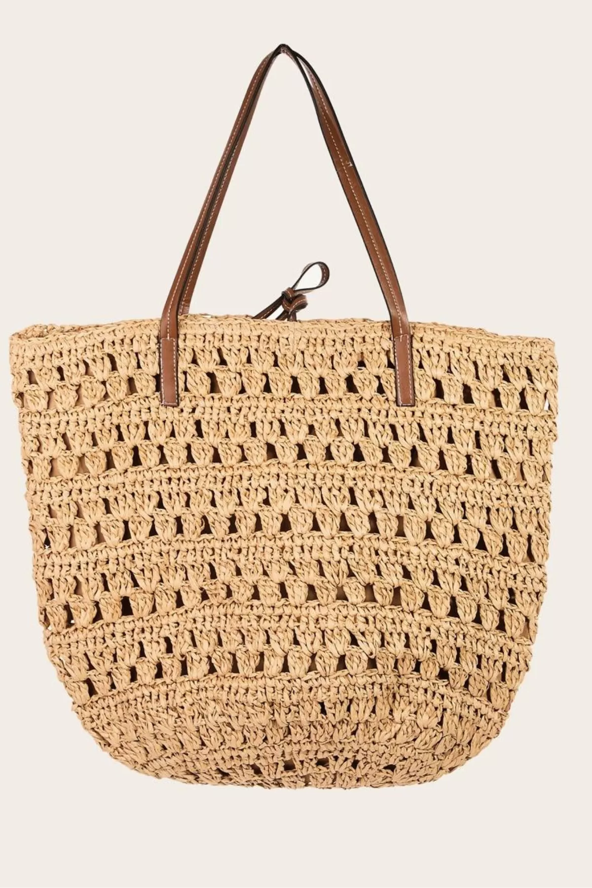 LUCIANA  TAN LARGE STRAW BEACH TOTE BAG