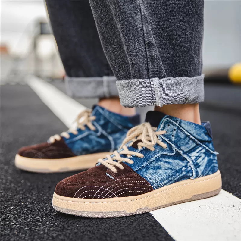 Men Denim High Top Casual Shoes 