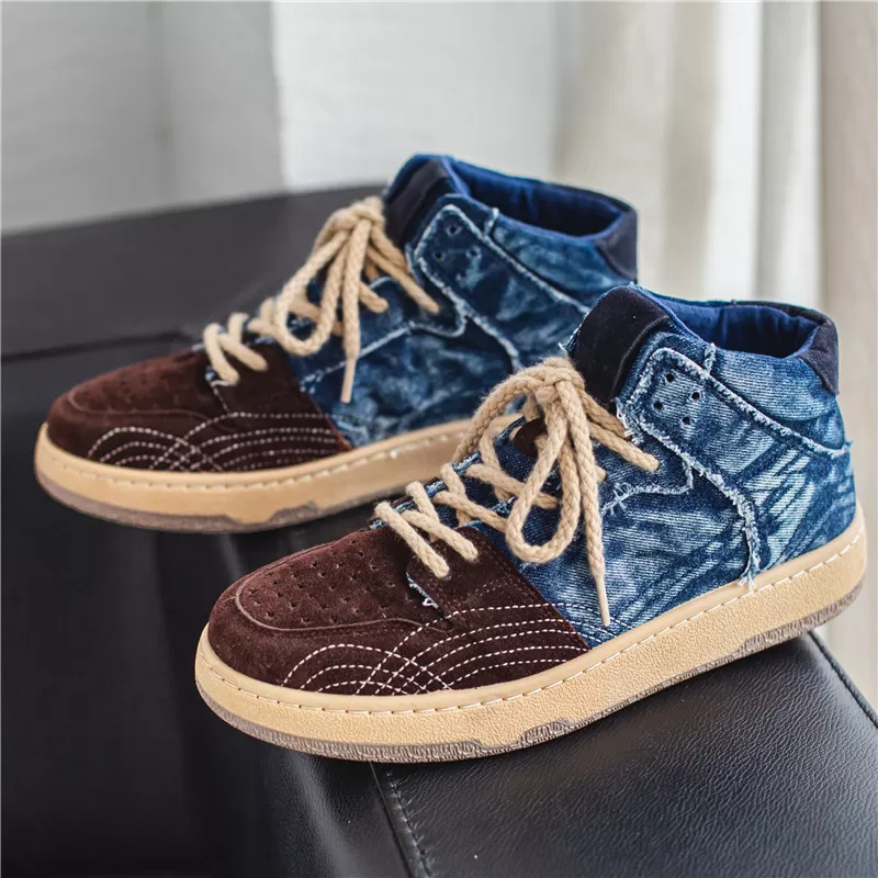 Men Denim High Top Casual Shoes 