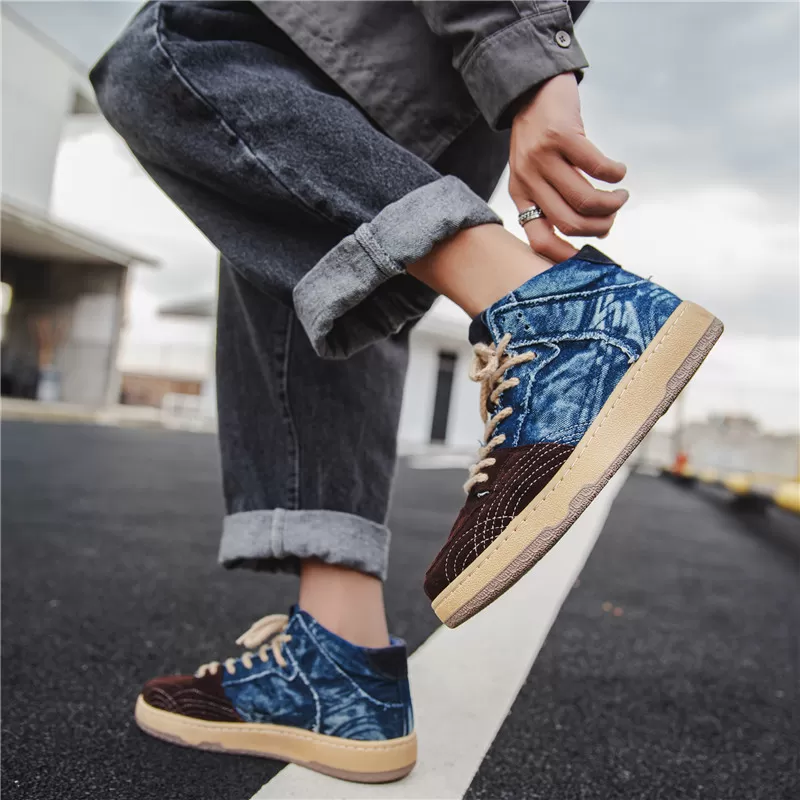 Men Denim High Top Casual Shoes 