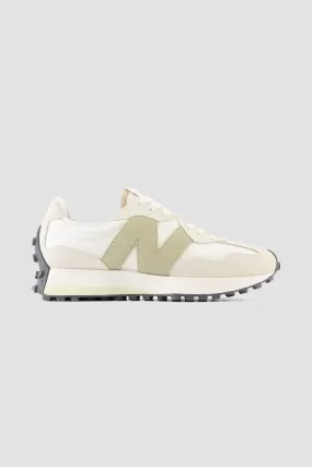 New Balance Women's 327 Sneaker in Turtledove with fatigue green