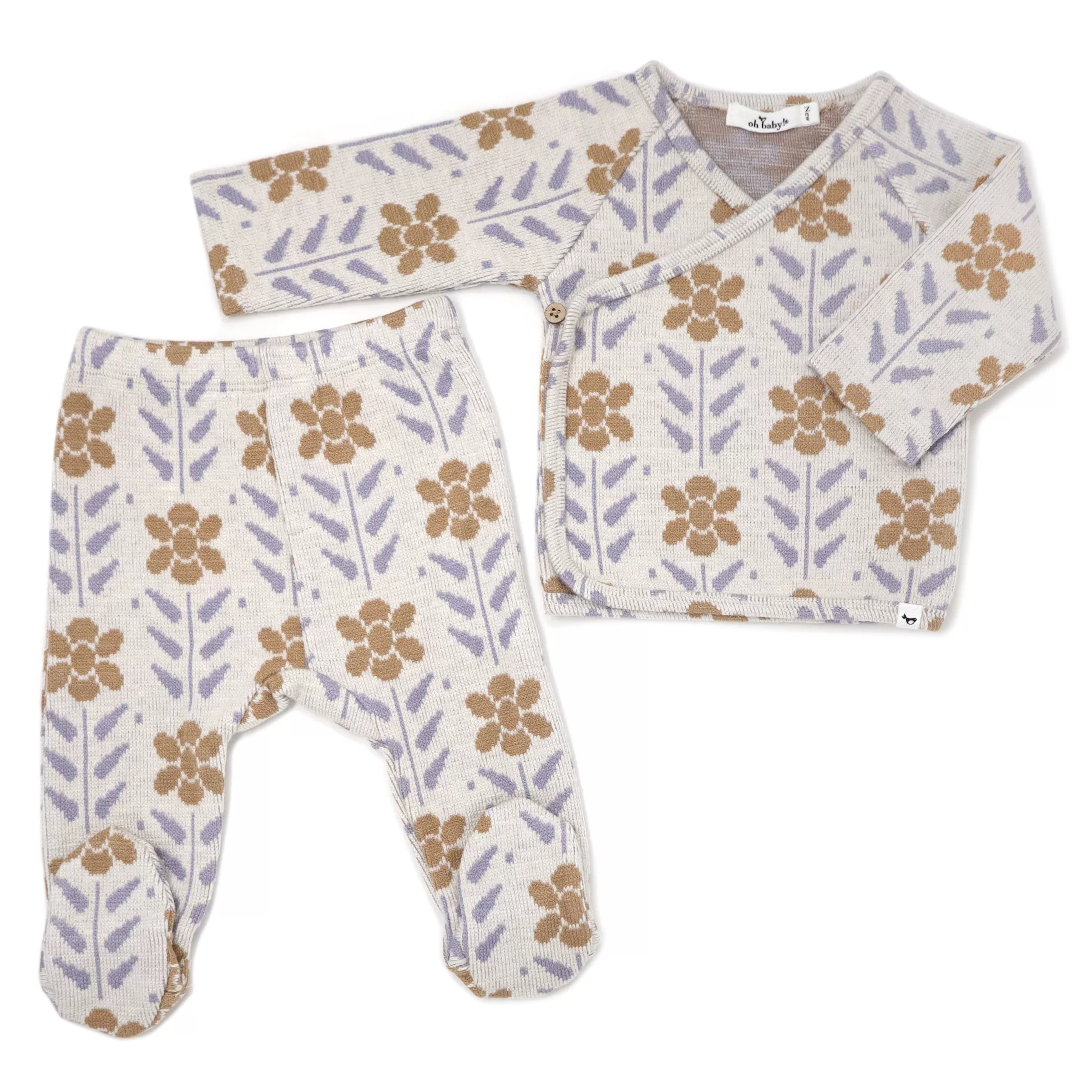 oh baby! Kimono Footie Set Nordic Flower Double Knit - Caramel Wisteria