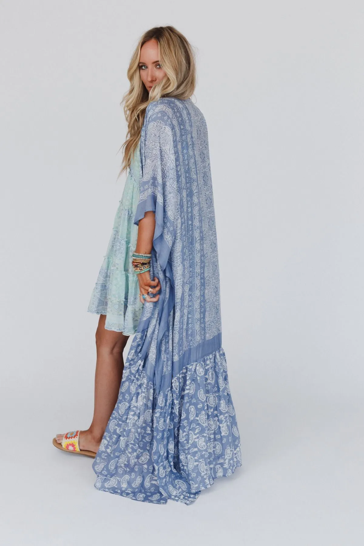 Paisley Tapestry Free Flow Duster Kimono - Chambray