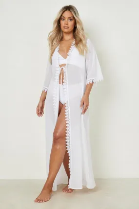 Plus Lace Trim Beach Kimono