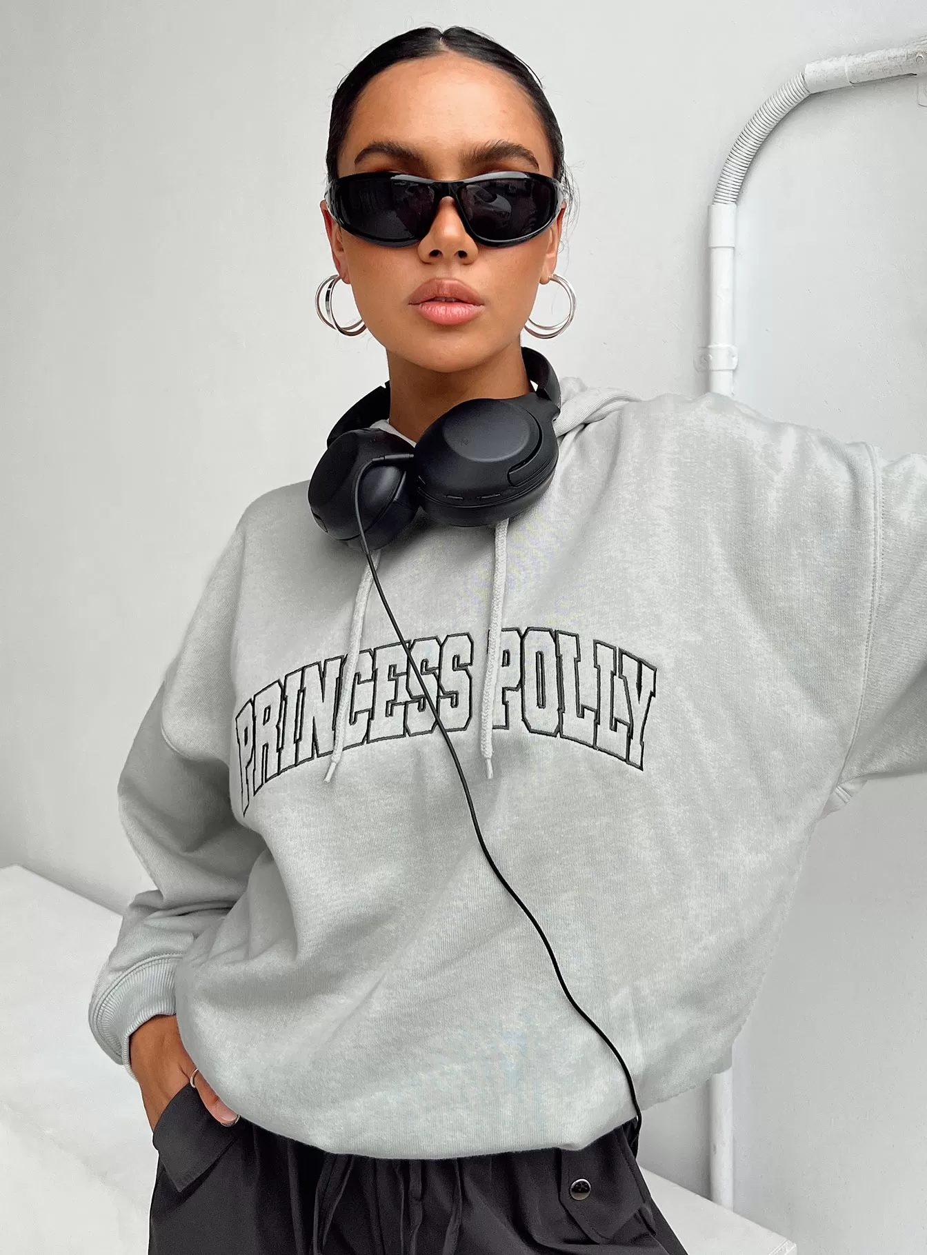 Princess Polly Hoodie Sweatshirt Collegiate Text Grey / Green