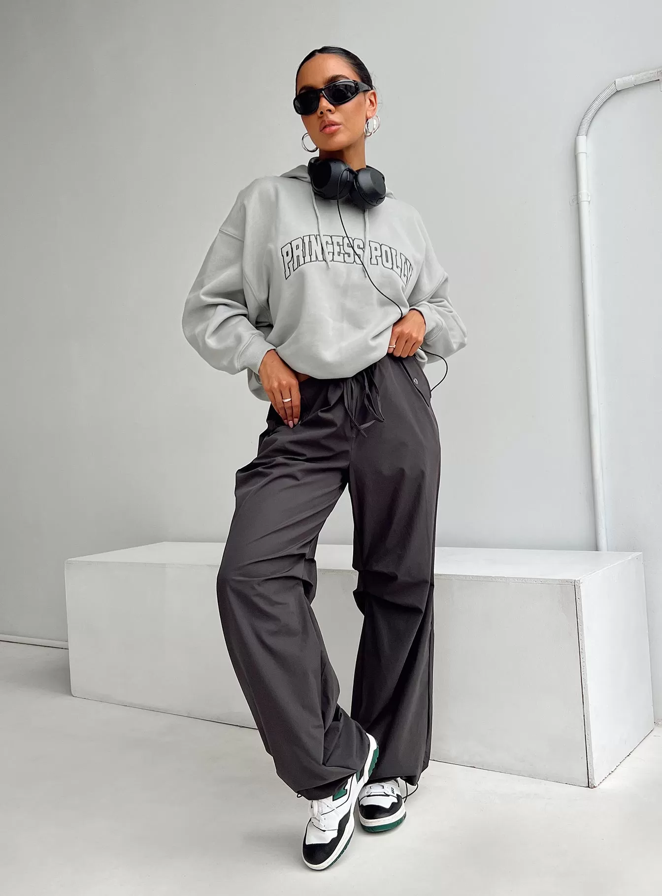 Princess Polly Hoodie Sweatshirt Collegiate Text Grey / Green