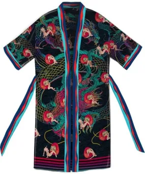 Qinkimo Women's Daruma Hand-Drawn Statement Piece Kimono