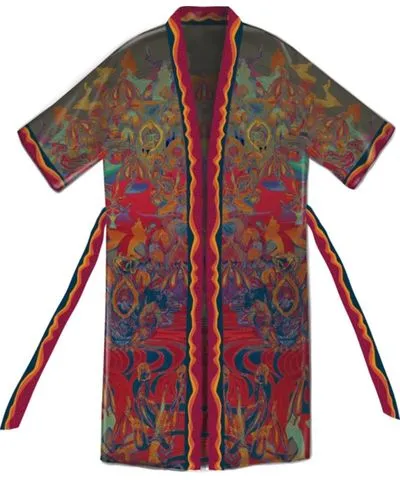 Qinkimo Women's Happy Clit-Red Hand-Drawn Statement Piece Kimono