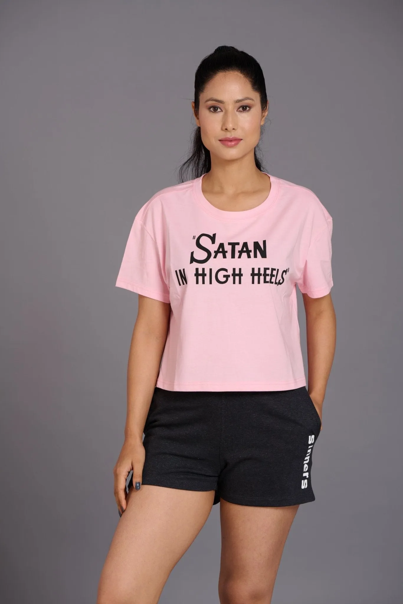 Satan In High Heels Light Pink Oversized T-Shirt for Women