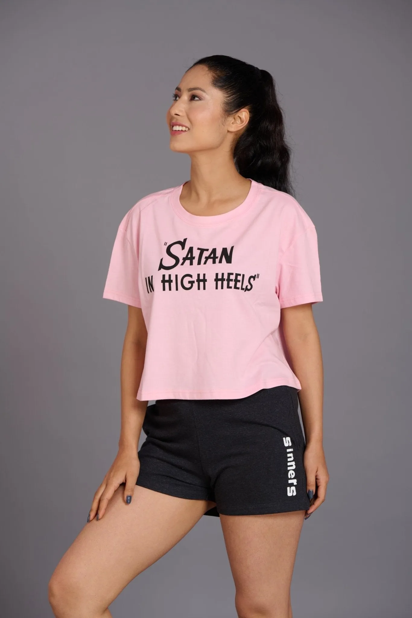 Satan In High Heels Light Pink Oversized T-Shirt for Women