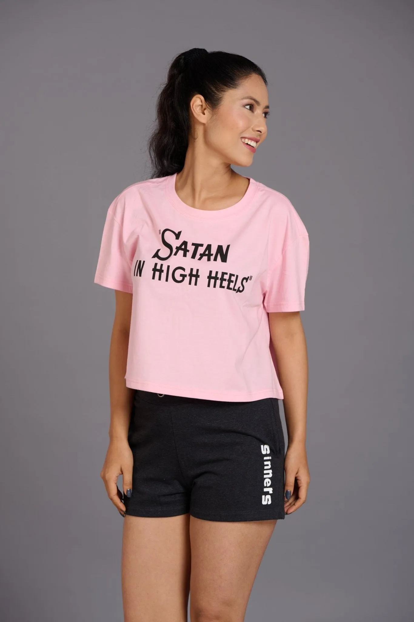 Satan In High Heels Light Pink Oversized T-Shirt for Women