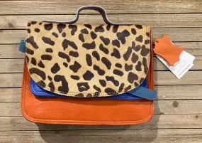 Shadow Leather Print Bag- Animal Print And Orange