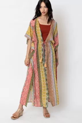 Sheer Bliss Print Maxi Kimono Cardigan w/ Tie