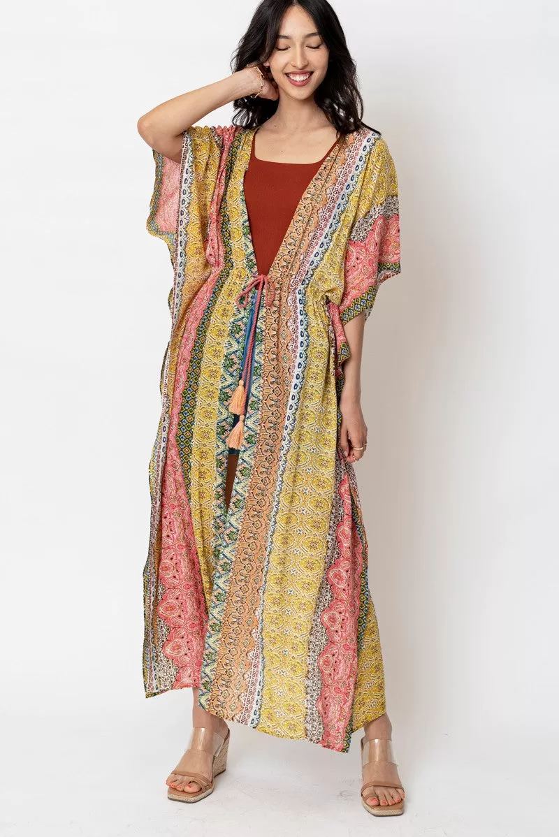 Sheer Bliss Print Maxi Kimono Cardigan w/ Tie