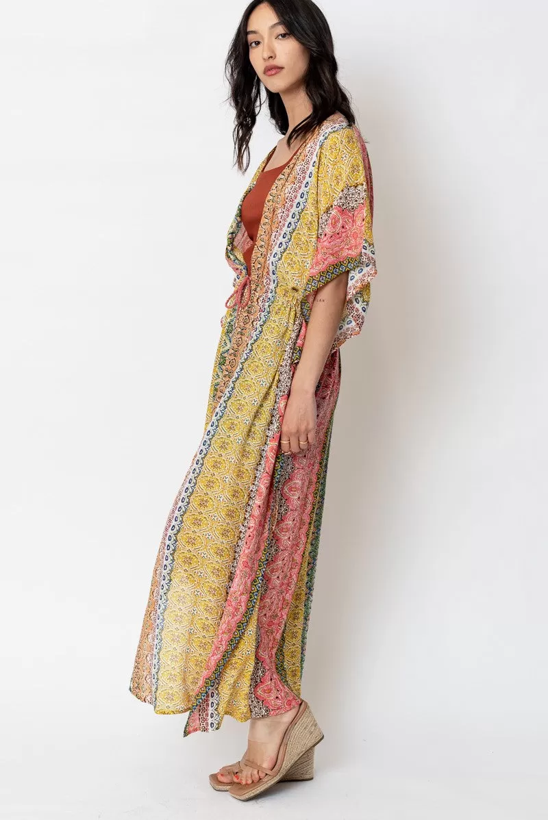 Sheer Bliss Print Maxi Kimono Cardigan w/ Tie