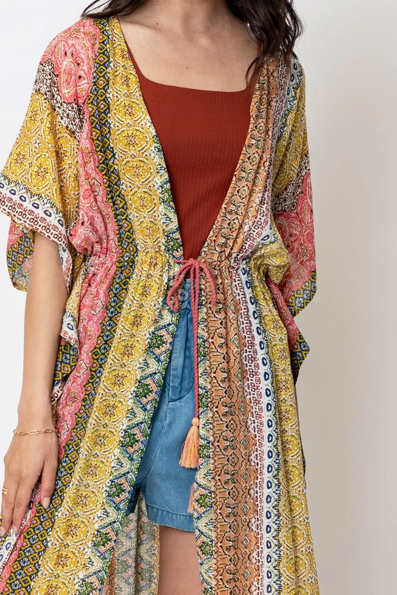 Sheer Bliss Print Maxi Kimono Cardigan w/ Tie