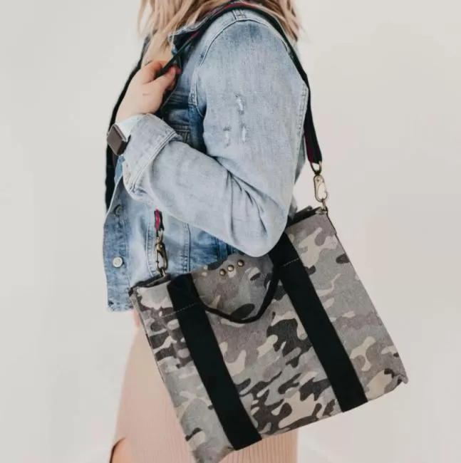 Small Grey Camo Crossbody Tote